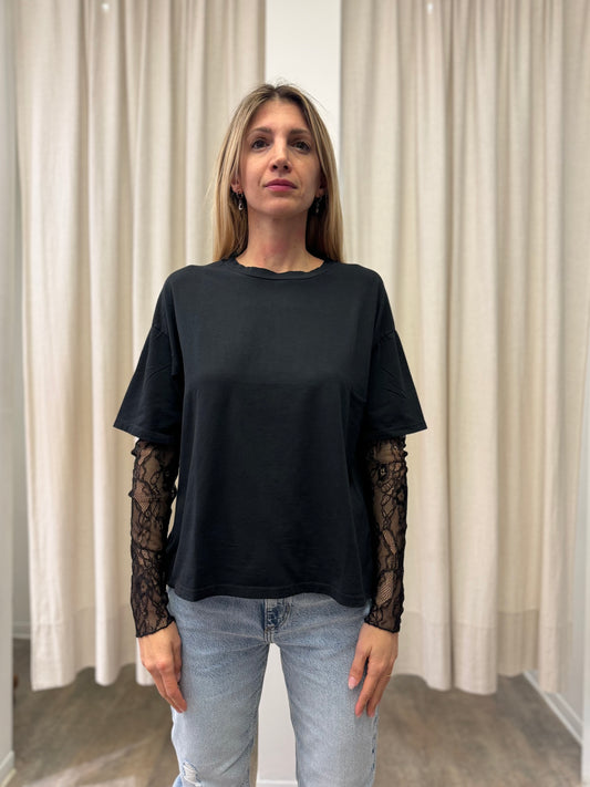 Susy Mix Maglia m/l pizzo NERO