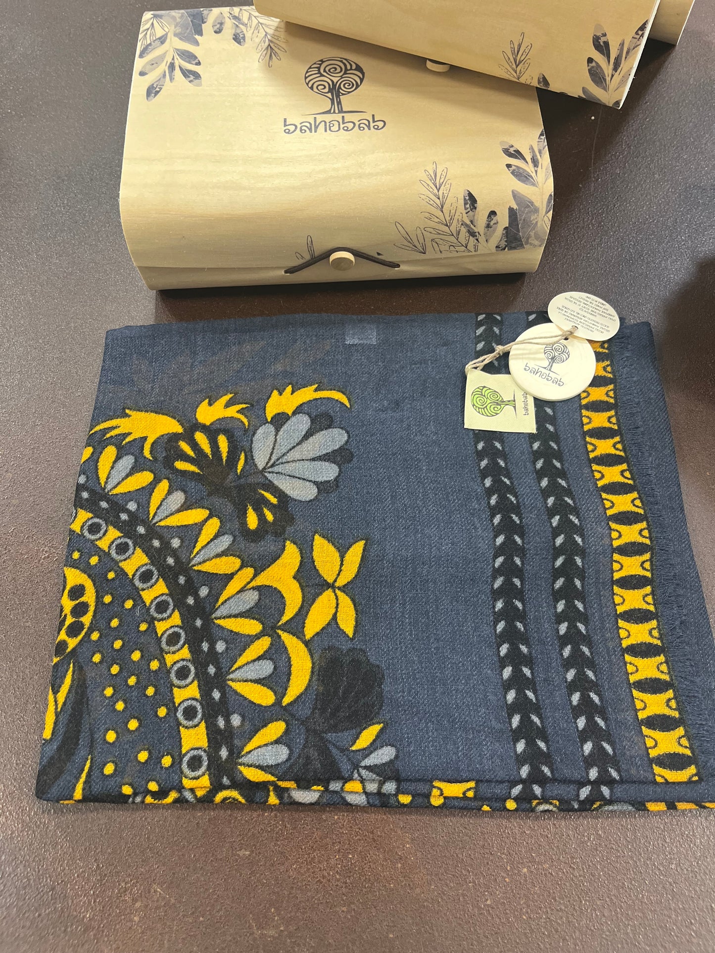 Bahobab Sciarpa 100% lana fantasia SENAPE/AVIO/NERO