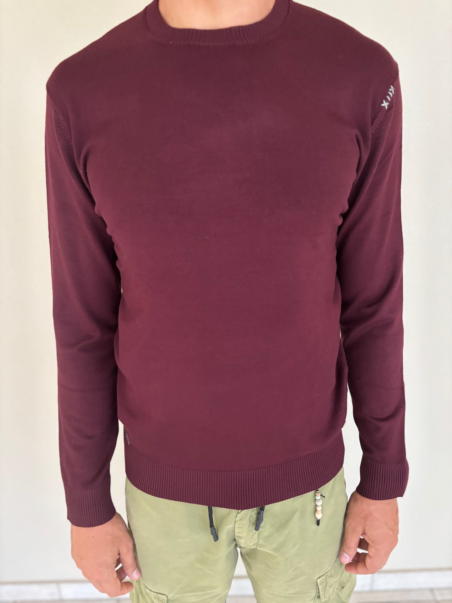 Markup Maglia girocollo con toppa pied de poule e tinta unita BORDEAUX