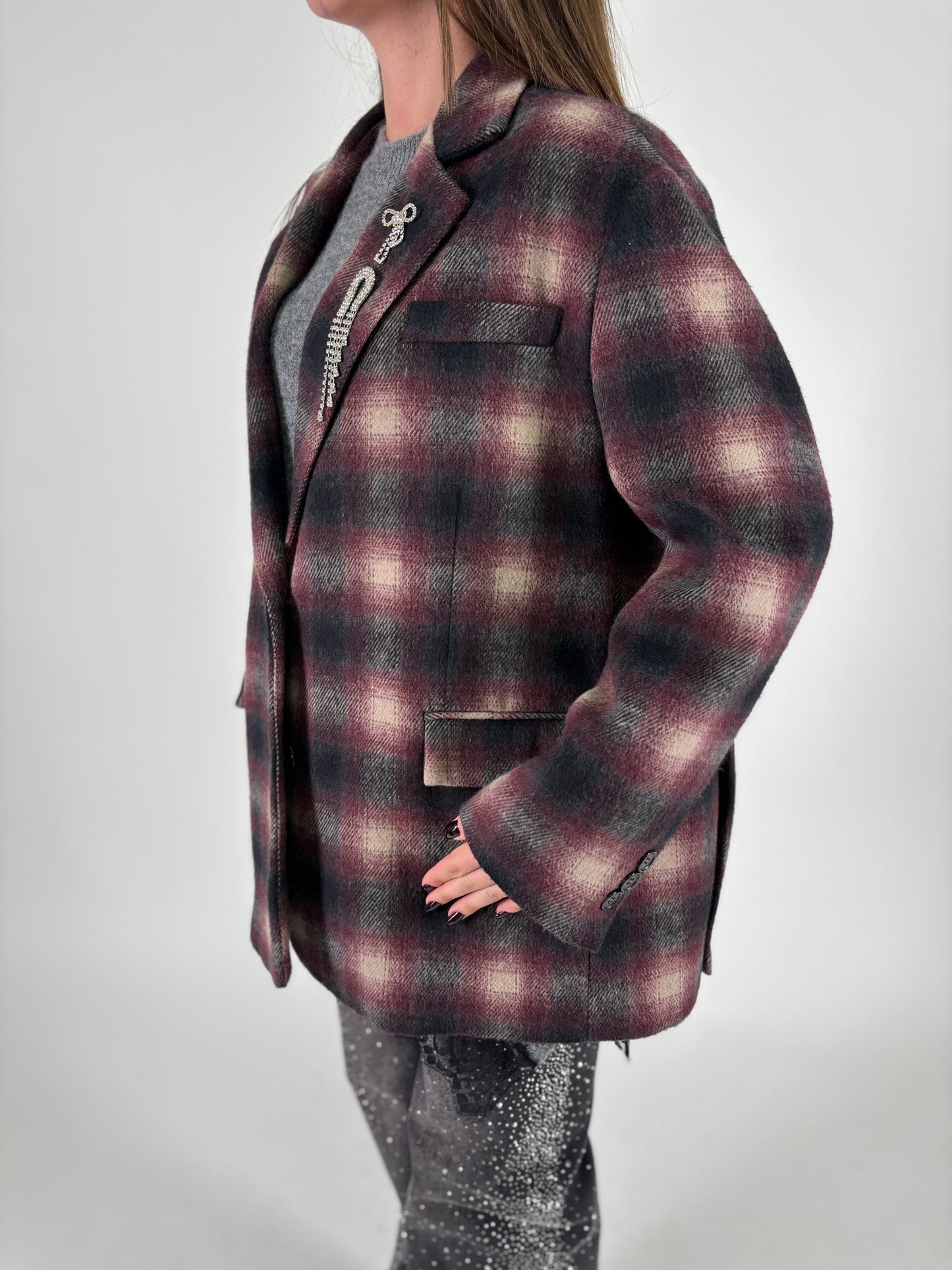 DIXIE giacca scacchi over BORDEAUX