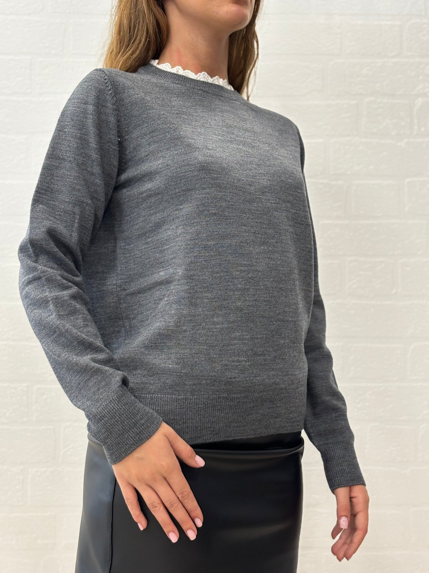 Kocca Maglia m/l lana girocollo pizzo GRIGIO