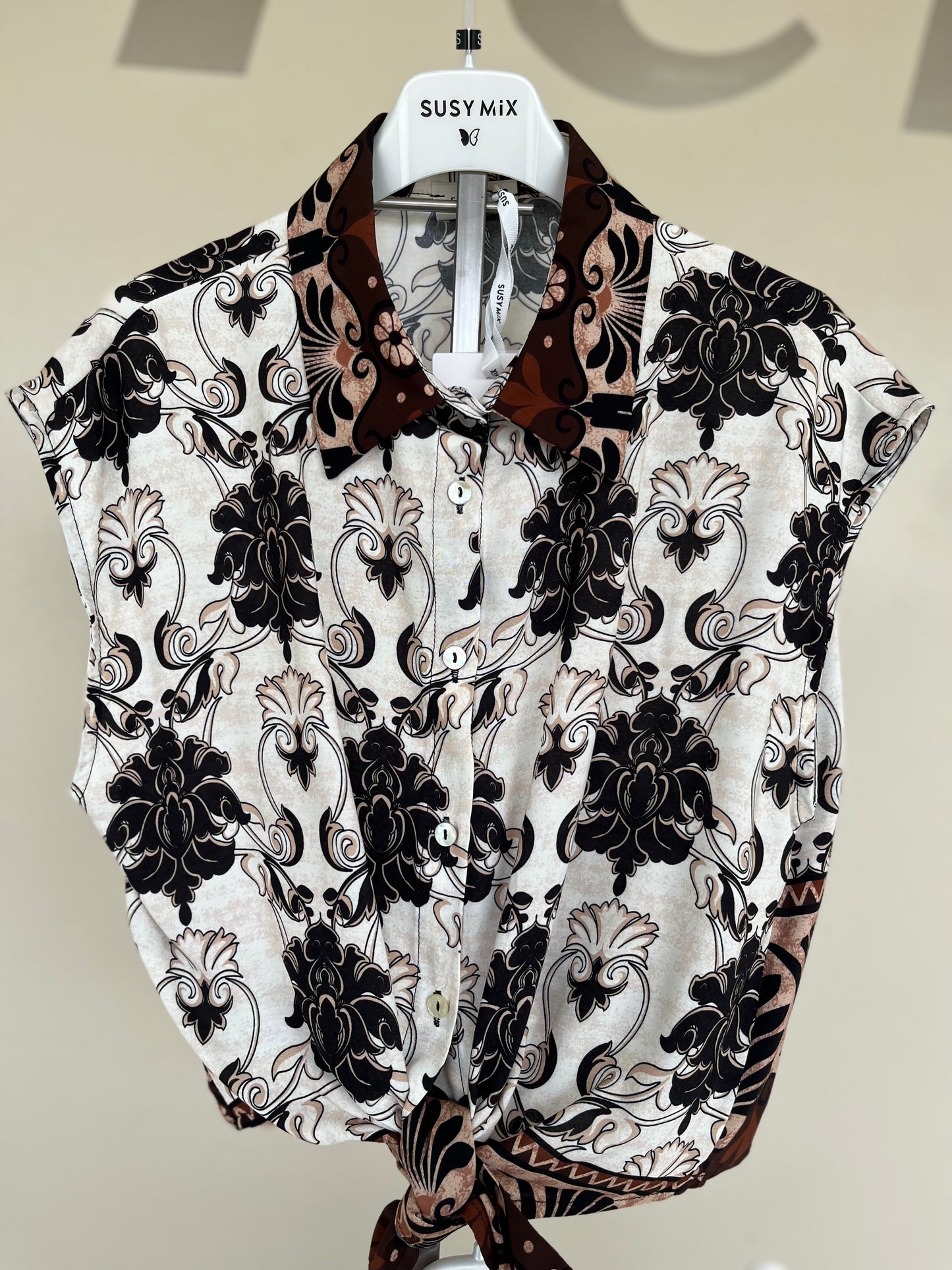 Susy mix camicia cropped fantasia BEIGE-MARRONE