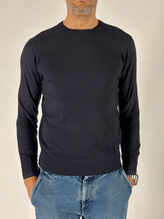 Loft88 Maglia girocollo ml con bottoni nel polsino BLU