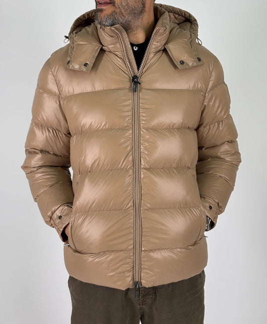 Heskimo piumino corto con cappuccio vera piuma d'oca BEIGE