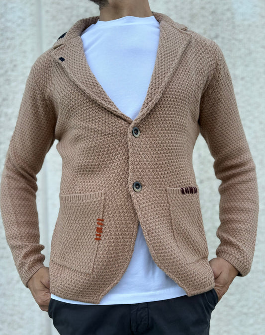 Markup cardigan-giaccamaglia con ricami chicco di riso CAMMELLO