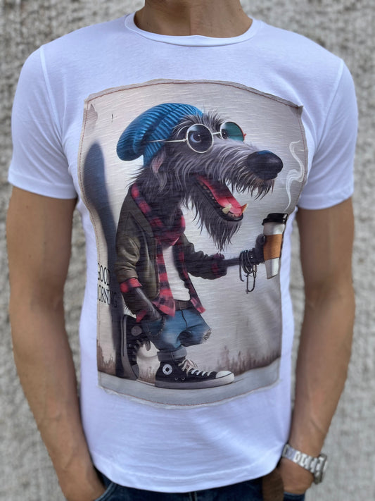 Trepuntonove t-shirt mm cane cappello occhiali BIANCO
