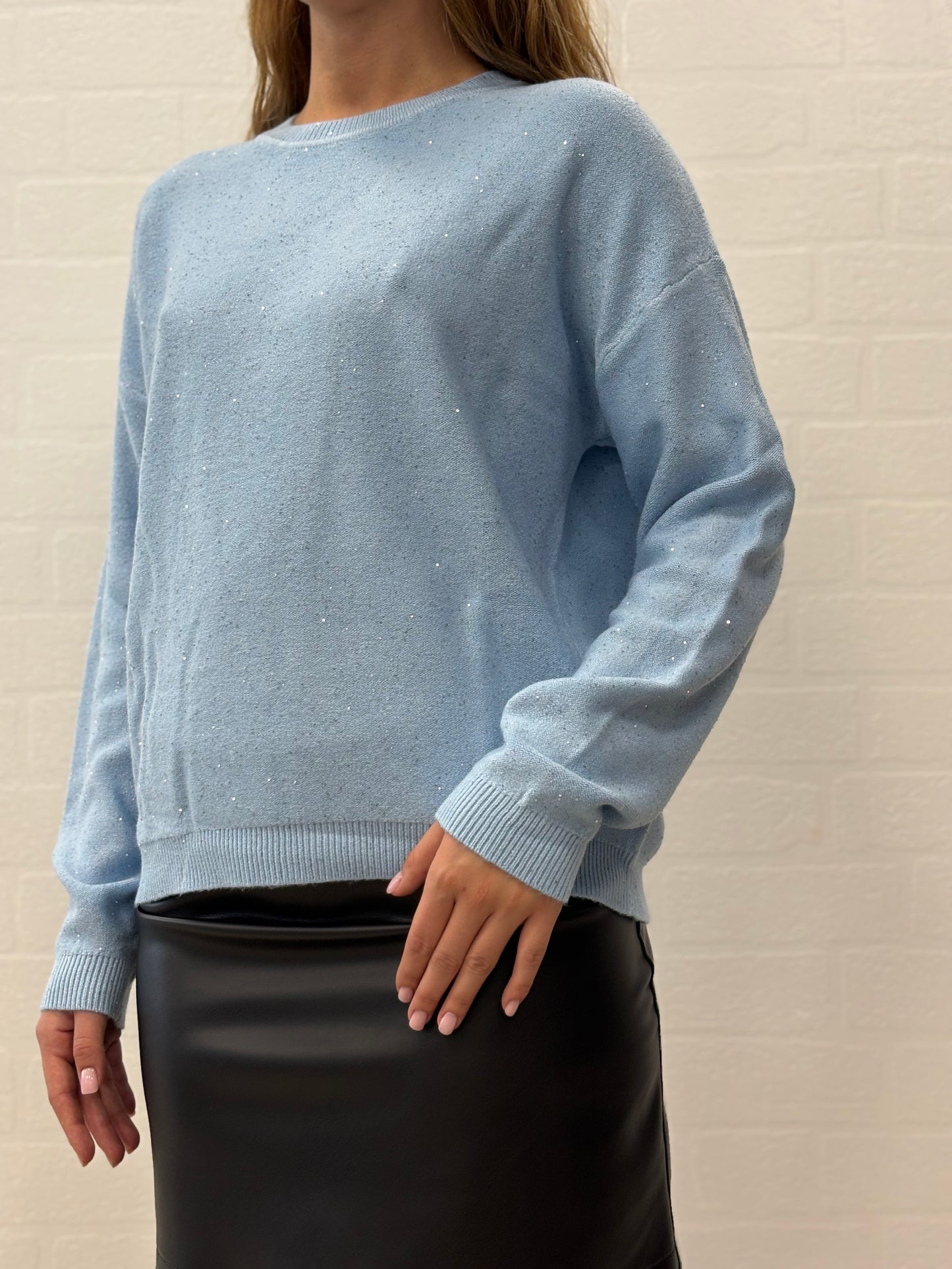 Griffai Maglia over girocollo ml con paillettes argento CELESTE