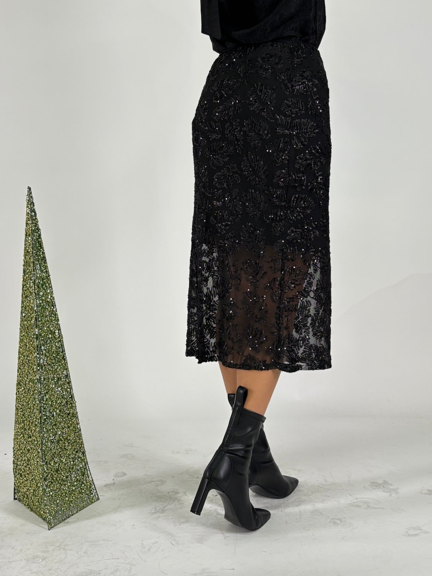 Tensione In Gonna tulle a fant. foglie in paillettes NERO