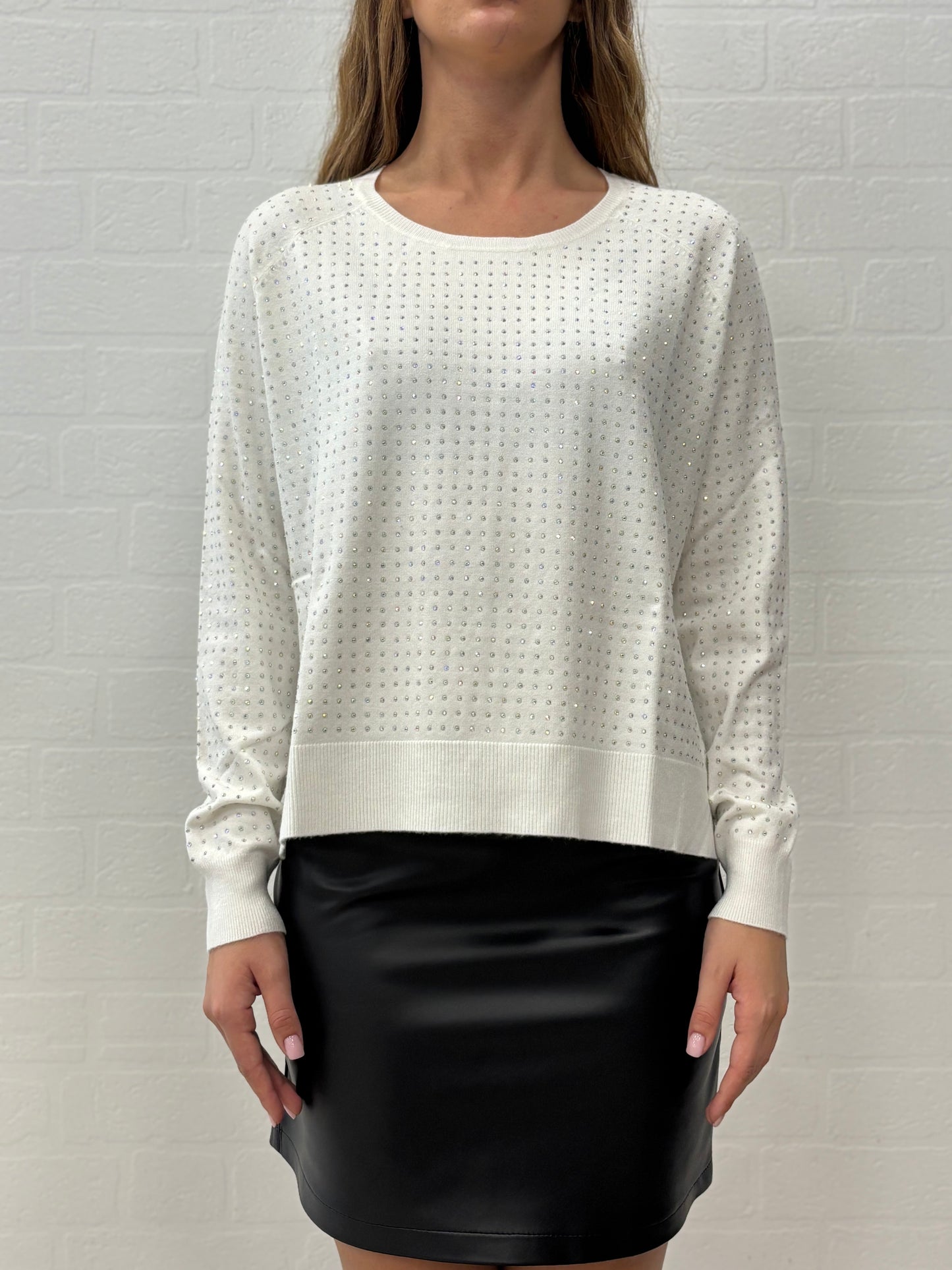 Griffai Maglia  ml girocollo con strass colorati PANNA
