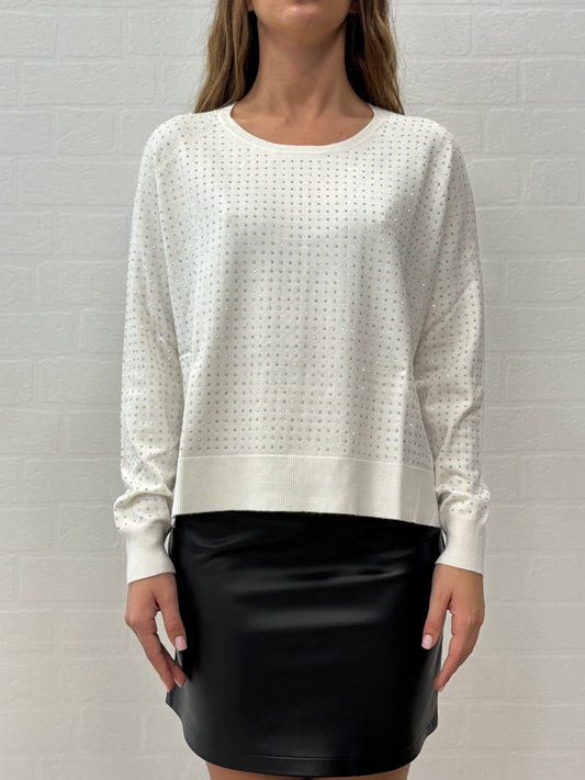 Griffai Maglia  ml girocollo con strass colorati PANNA