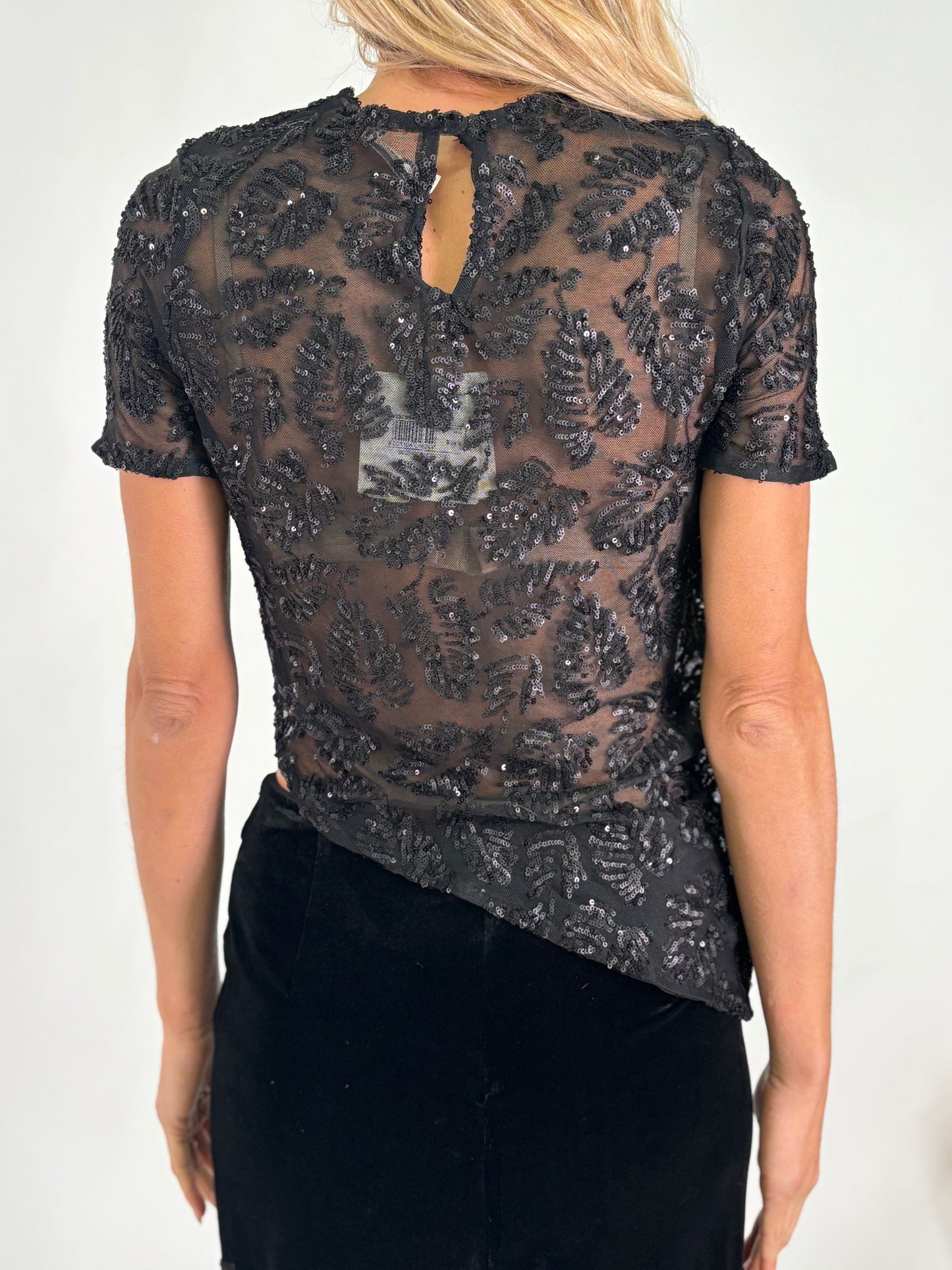 Tensione In t-shirt mm in pizzo NERO