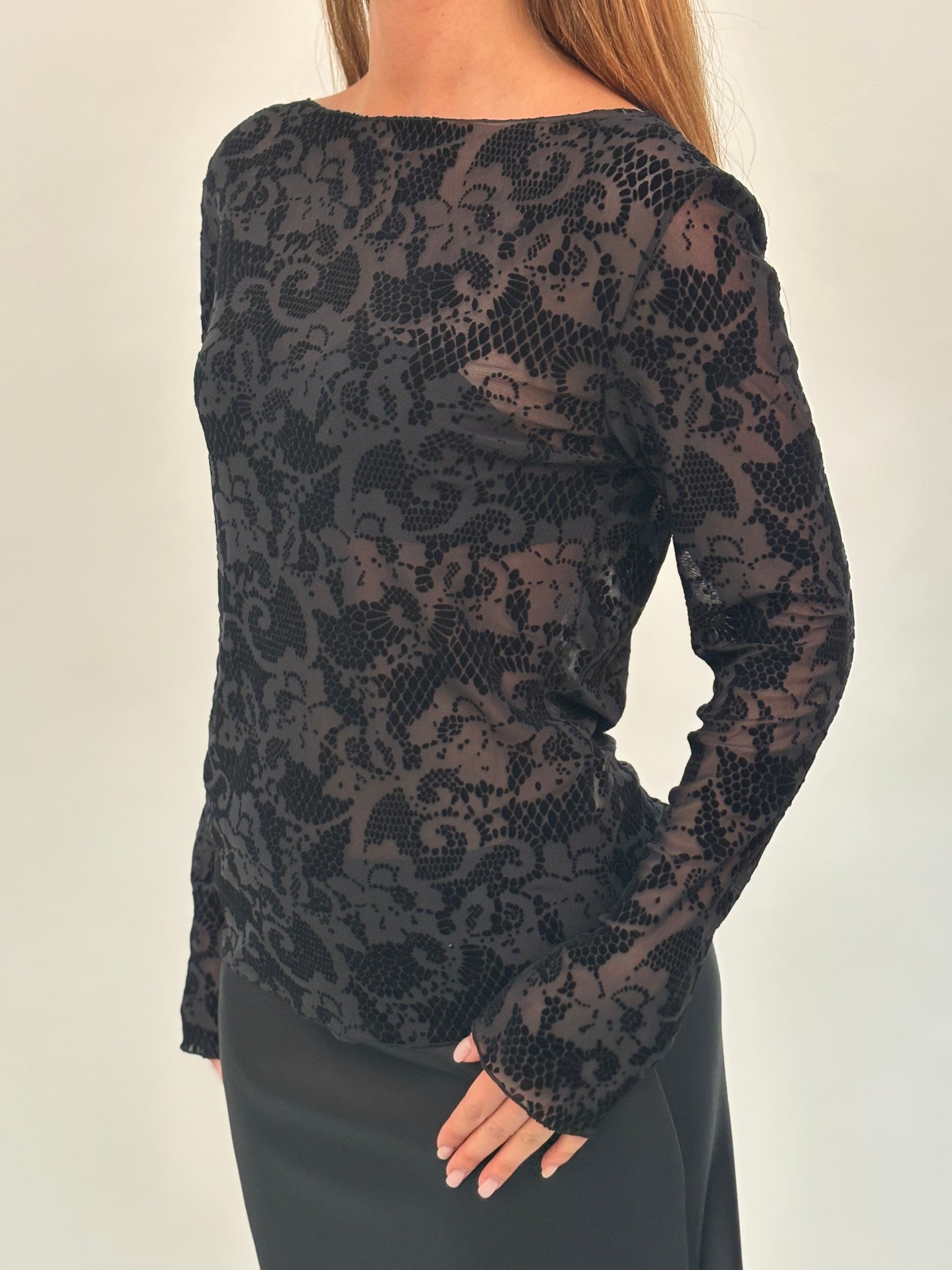 Susy Mix Maglia ml effetto pizzo velluto NERO