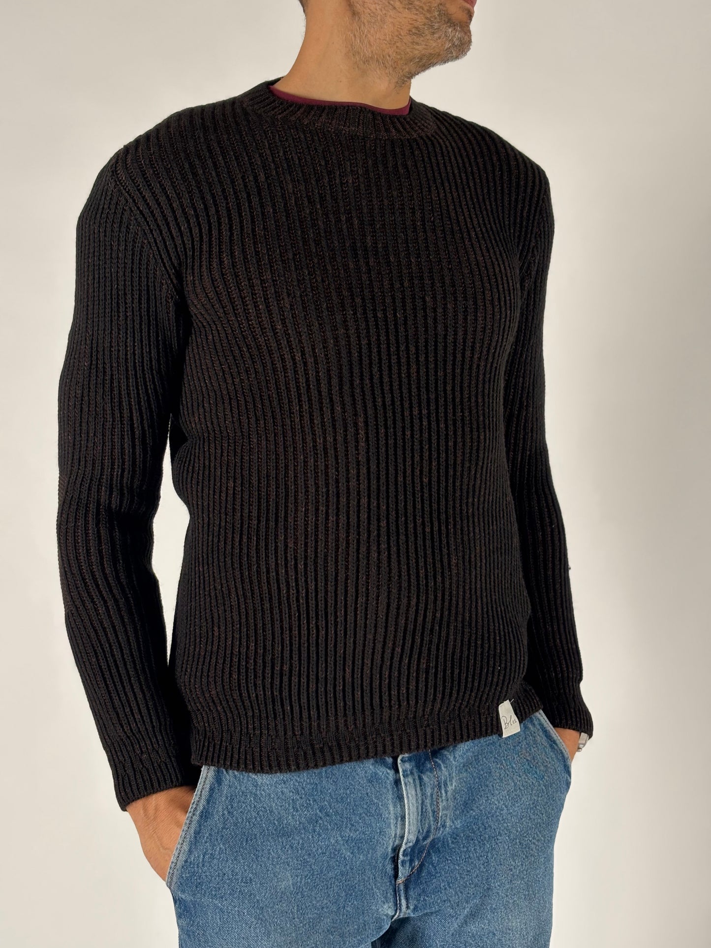 BL11 Maglia girocollo costa inglese NERO/MARRONE