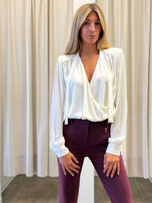 Relish Blusa ml incrocio con frangia PANNA