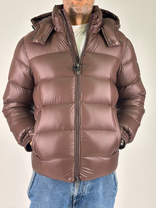 Heskimo piumino corto con cappuccio vera piuma d'oca MARRONE