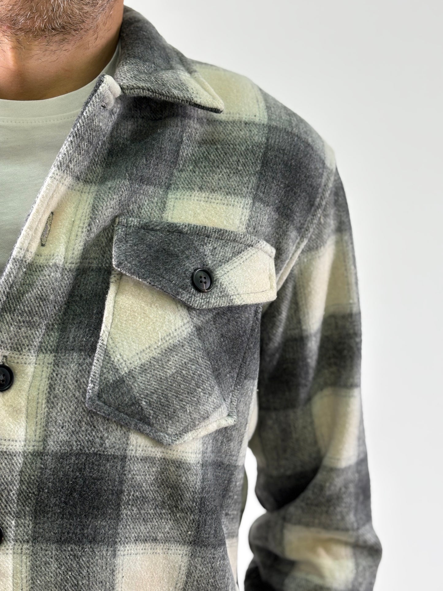 Philotinto overshirt a scacchi con pelliccia intera GRIGIO/PANNA