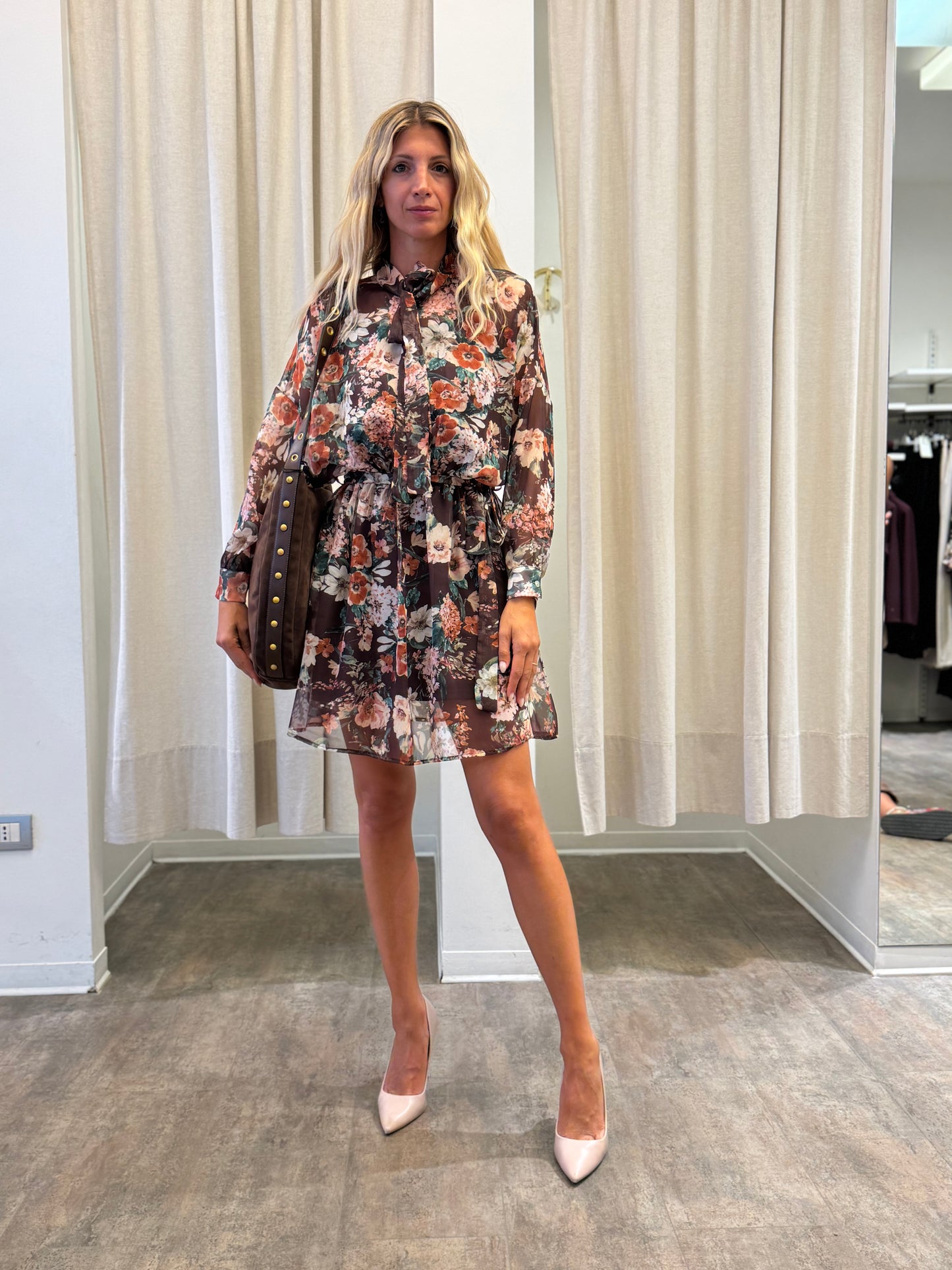 Susy Mix Abito corto ml base marrone FIORATO