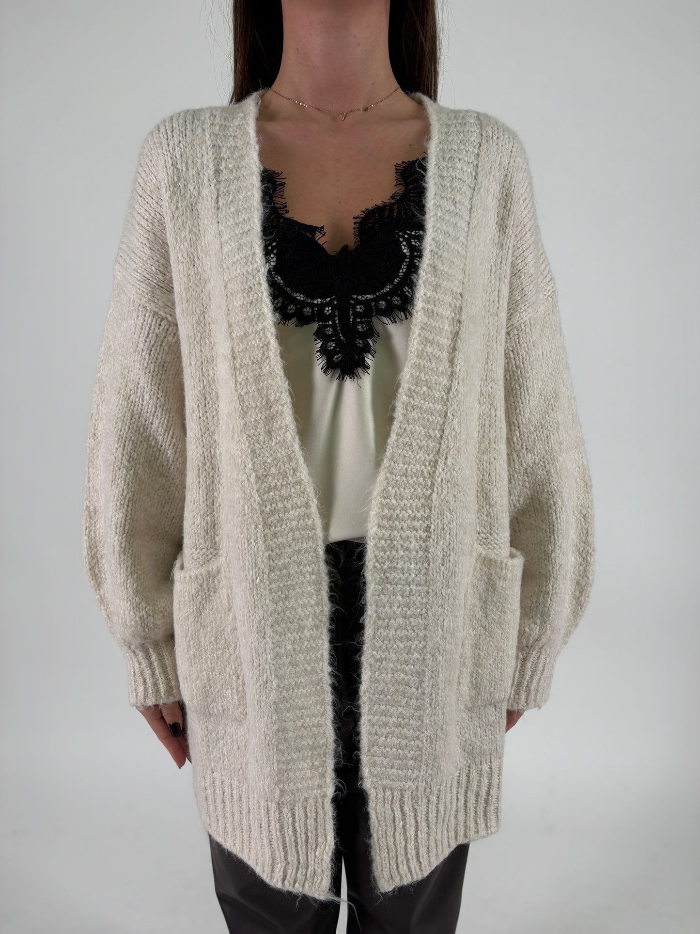 DIXIE cardigan scollo a v schiena PANNA