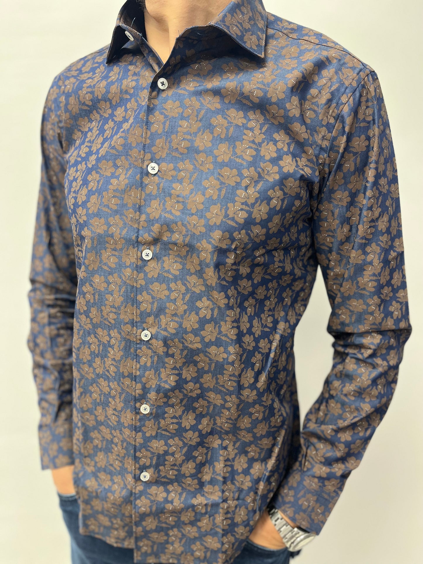 Alessandro Lamura Camicia fantasia floreale marrone BLU