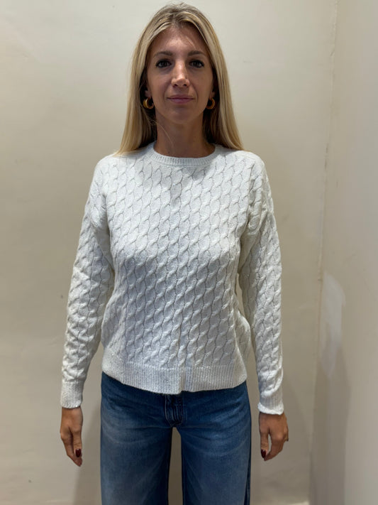 Kocca Maglia girocollo intrecci BIANCO