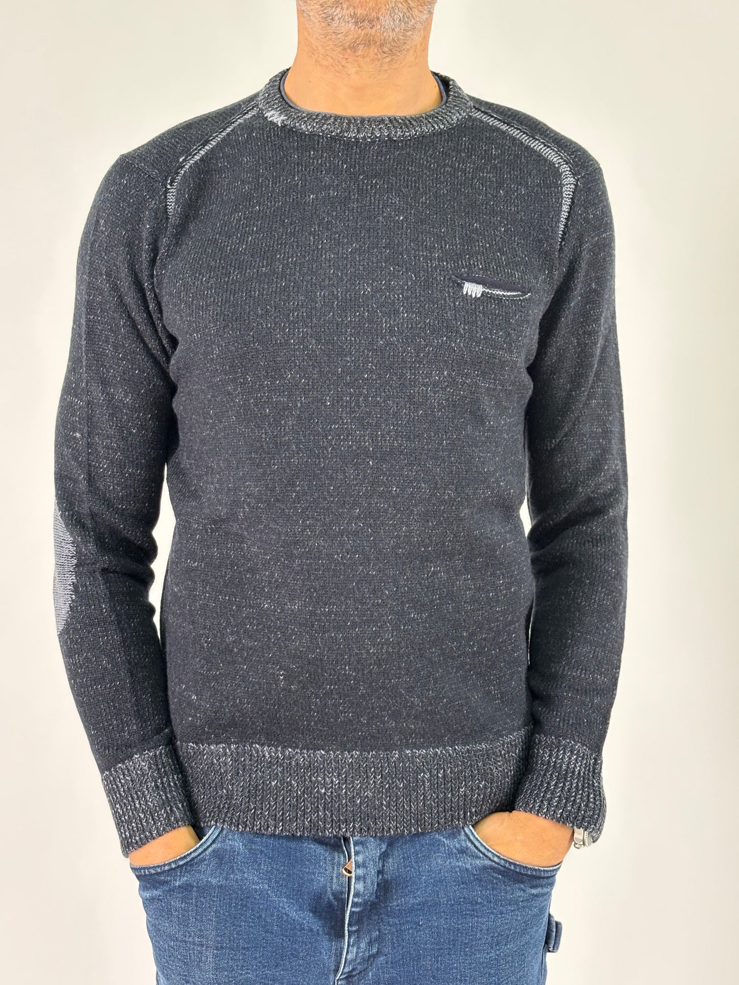 Loft 88 Maglia ml girocollo con taschino melange GRIGIO
