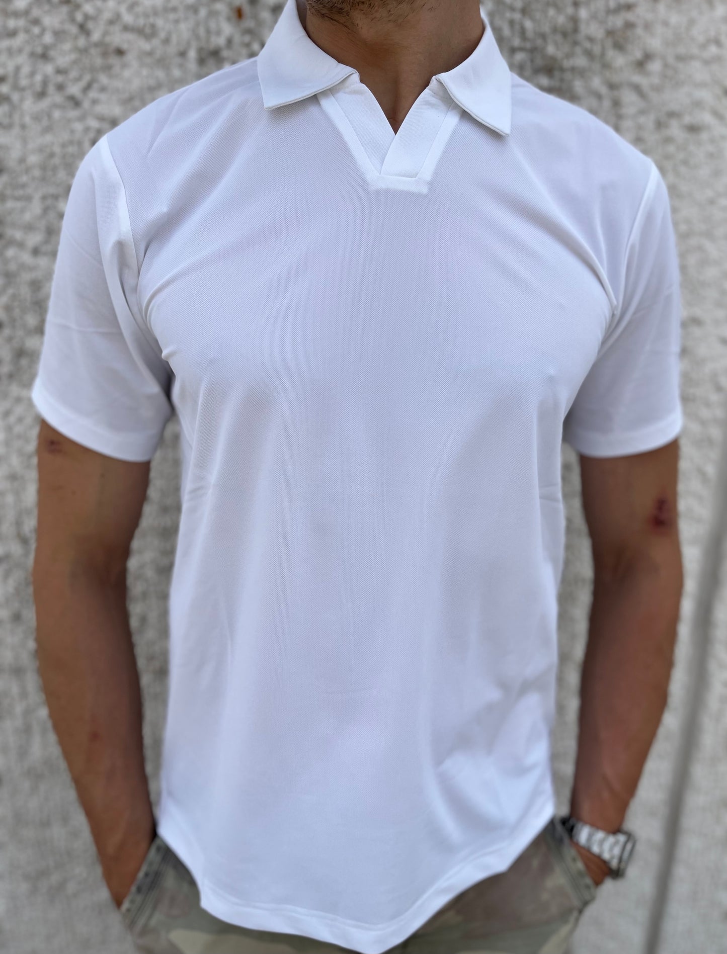 loft88 polo mezza manica tessuto tecnico piquet colo derby BIANCO