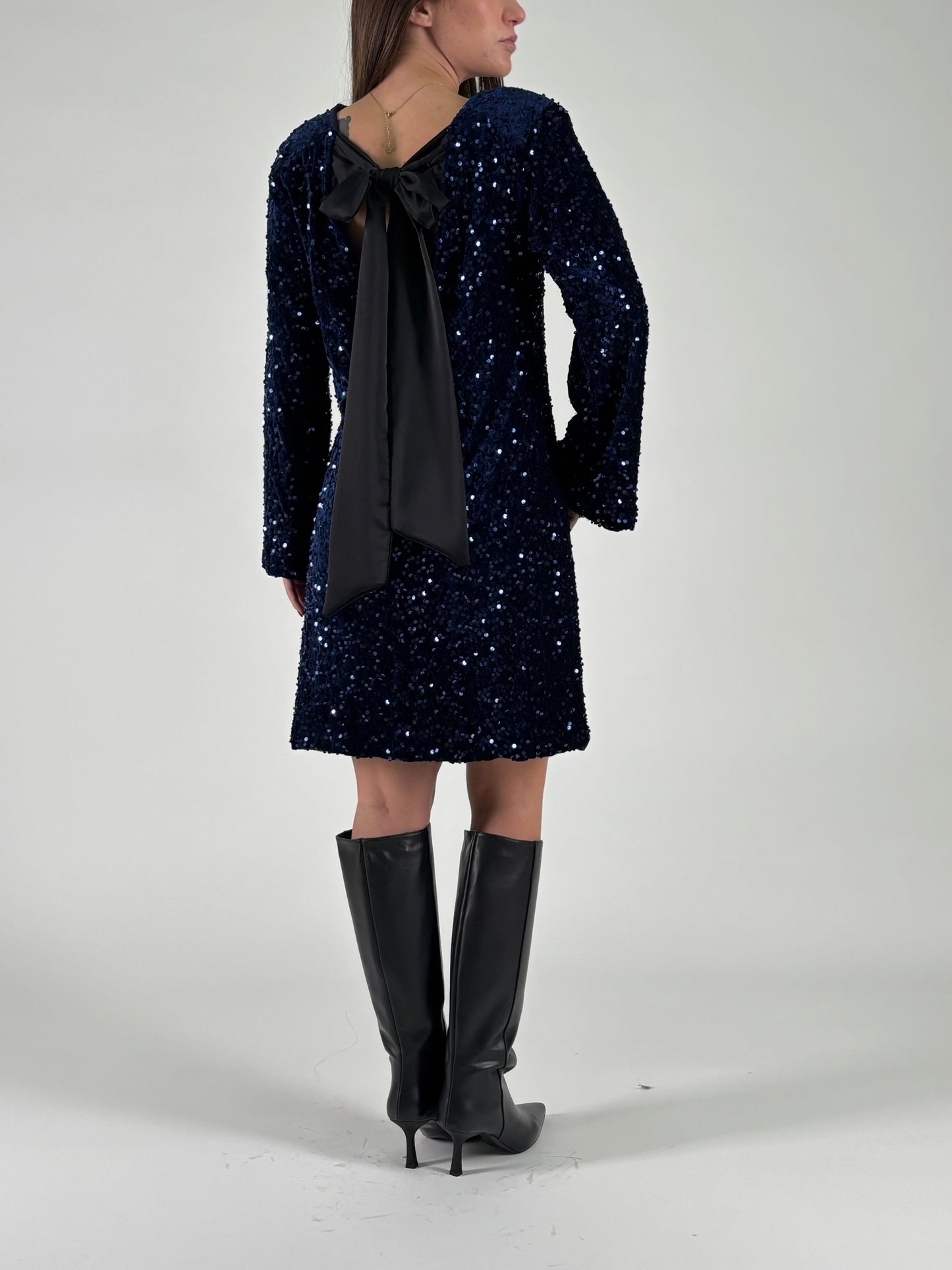 Aglaea Abito corto girocollo ml in paillettes blu BLU