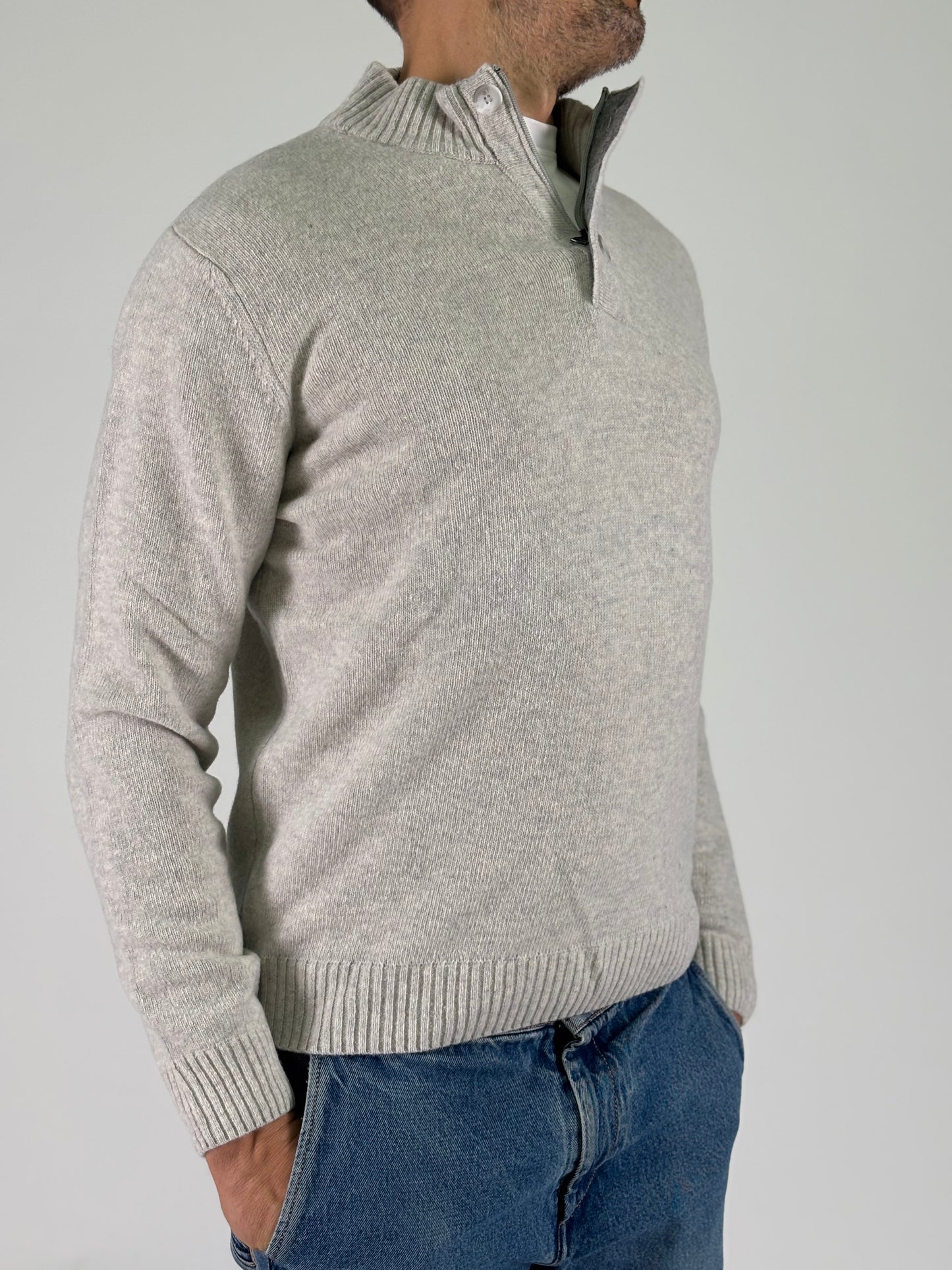 Sporting Mare Maglia in lana collo con zip e bottoni GRIGIO