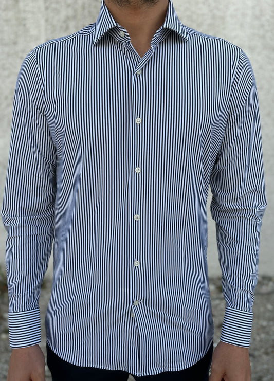 Ghirardelli Camicia tessuto tecnico a righe no stiro BIANCO/BLU