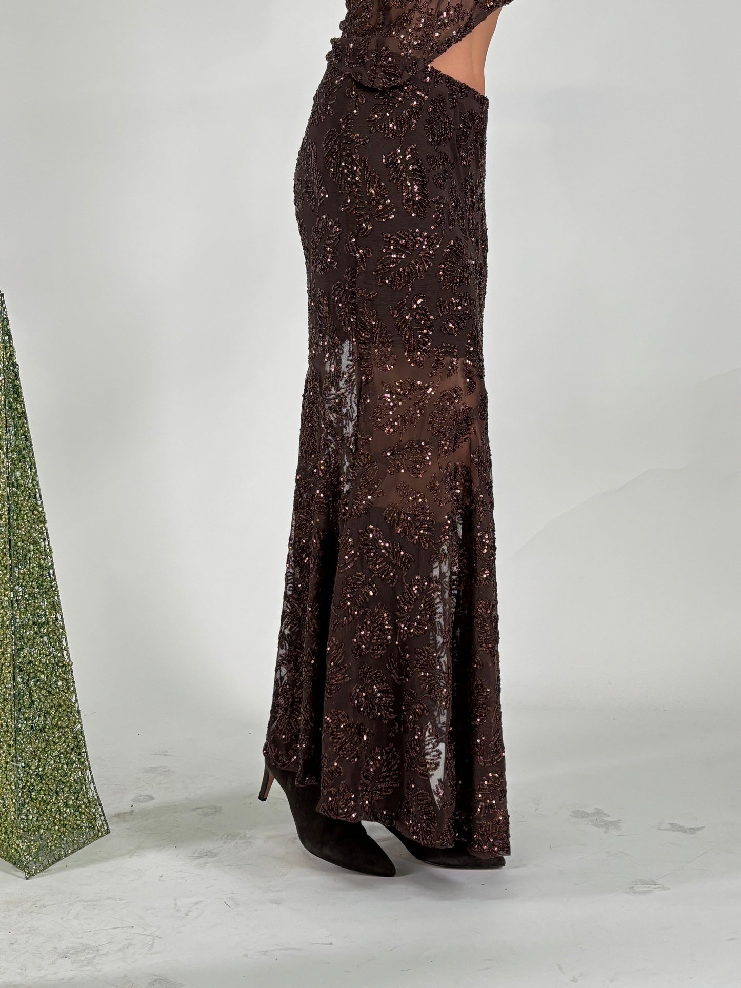 Tensione In Gonna lunga in tulle fant foglie in paillettes MORO