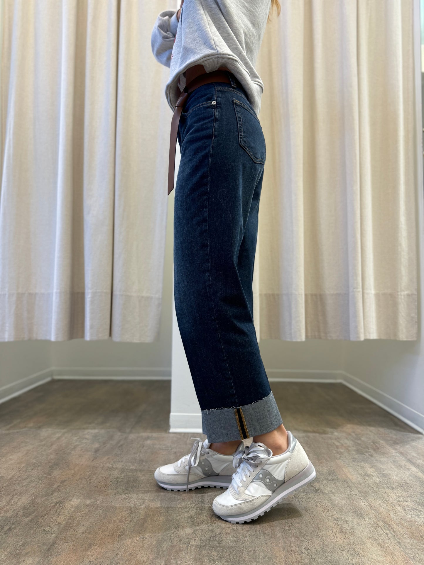 Haveone Jeans Mandy lav.scuro cinta e risvolto strappato in fondo BLU