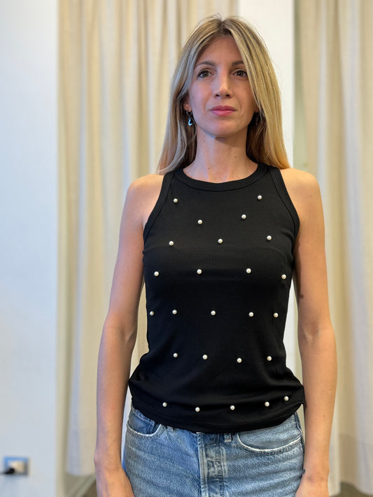 Susy Mix Canotta con appl.perle NERO