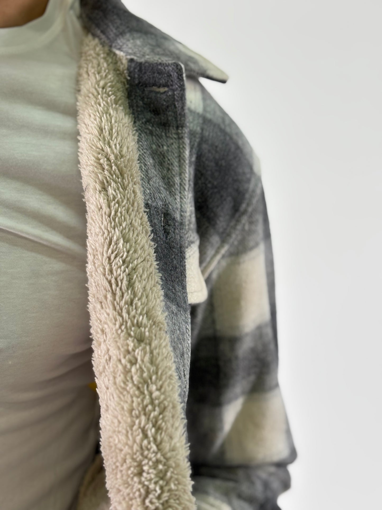 Philotinto overshirt a scacchi con pelliccia intera GRIGIO/PANNA