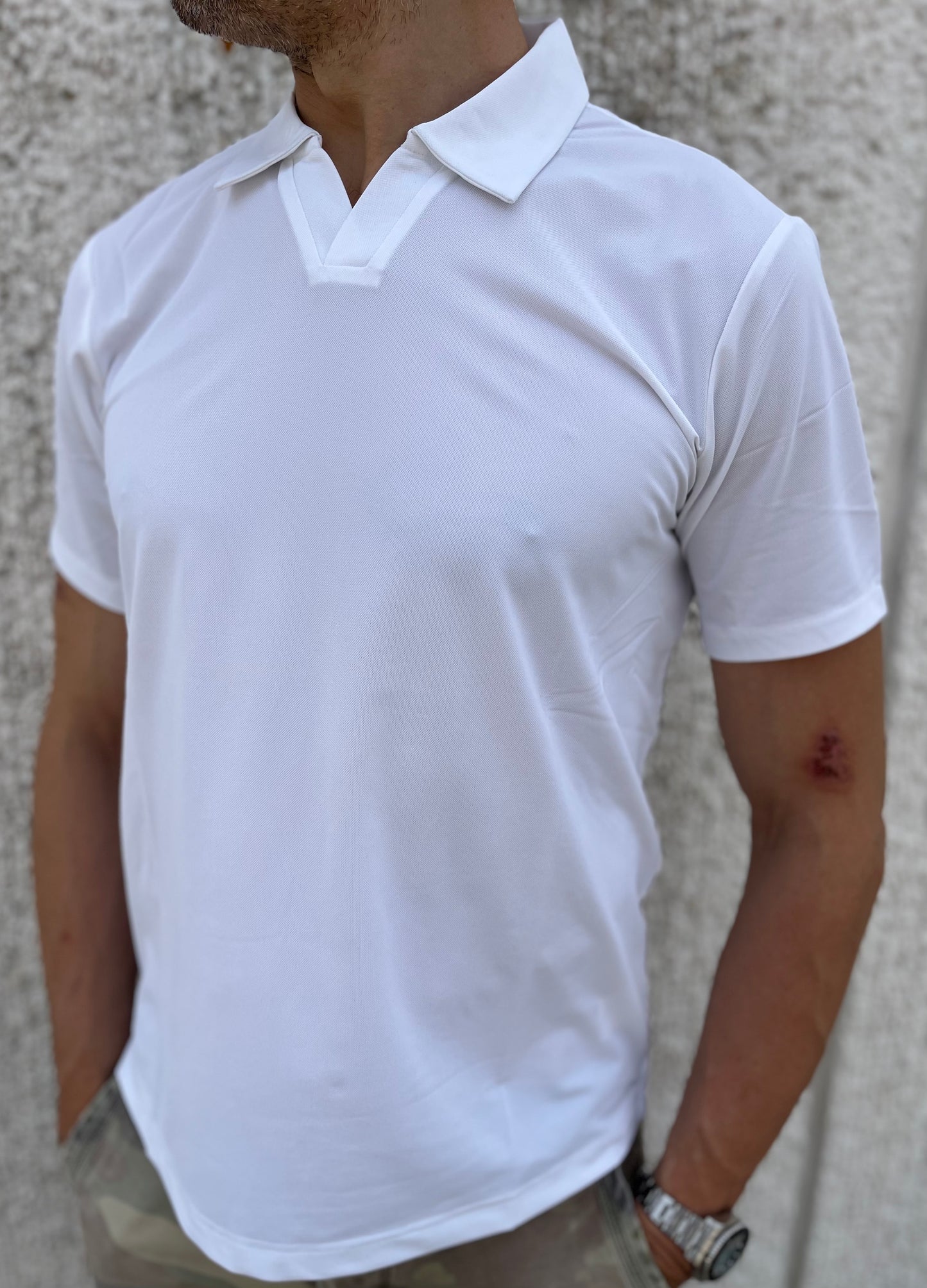 loft88 polo mezza manica tessuto tecnico piquet colo derby BIANCO