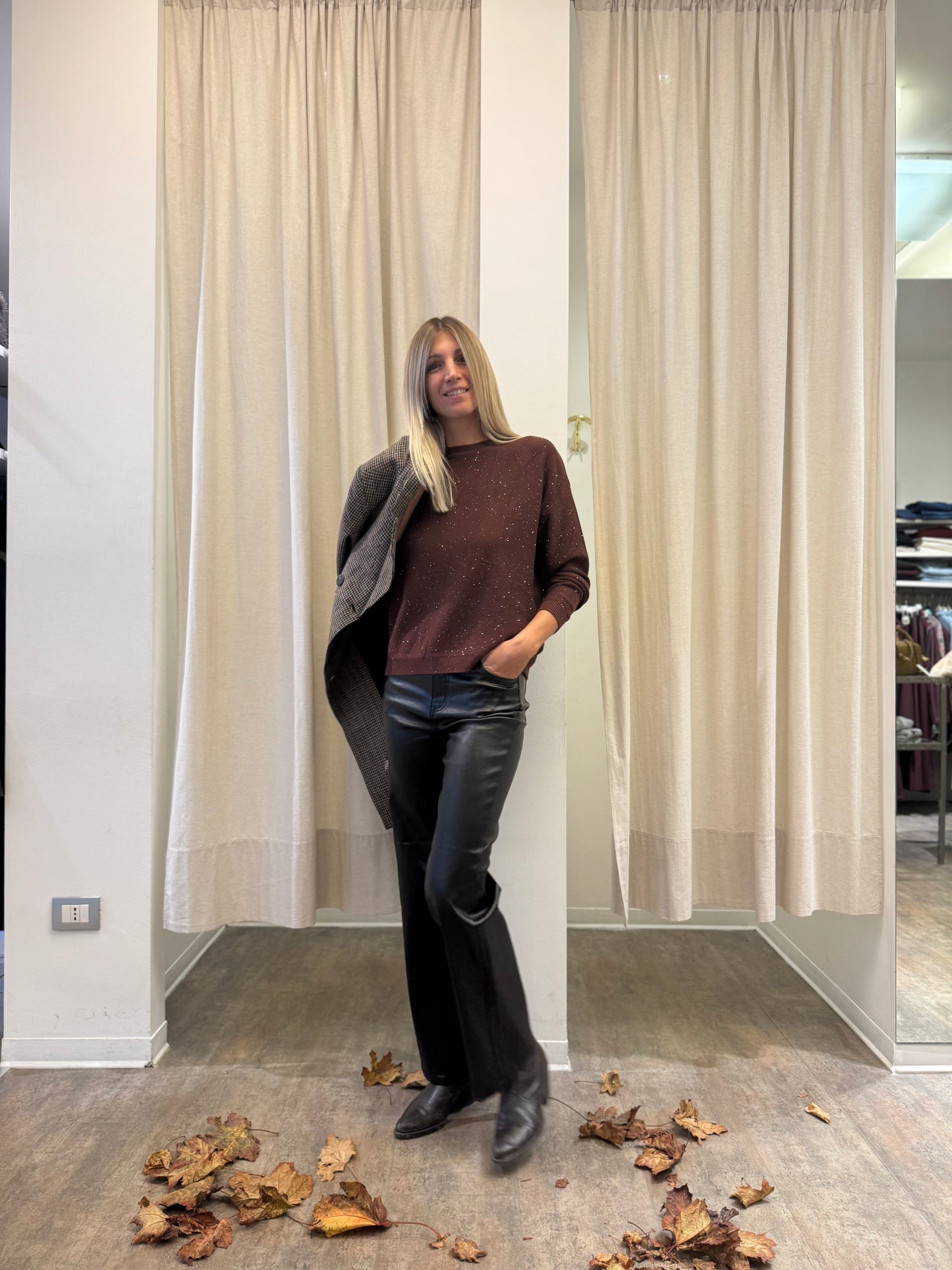 Griffai Maglia over girocollo ml con paillettes argento BORDEAUX