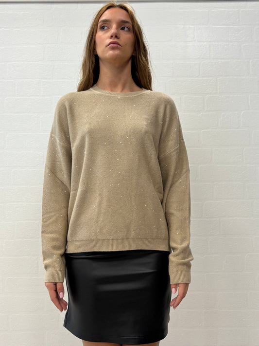 Griffai Maglia over girocollo ml con paillettes argento BEIGE
