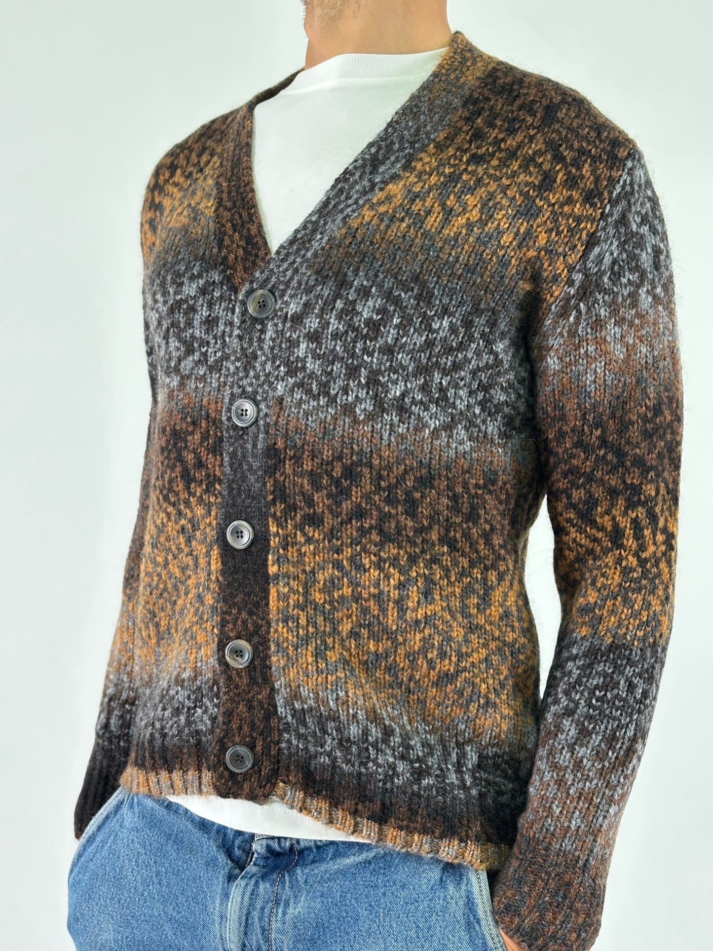 Retois Cardigan V misto lana GRIGIO/COCCIO/MORO