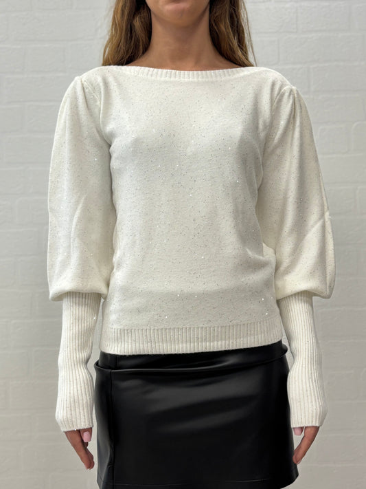 Griffai Maglia ml sbuffo con paillettes PANNA