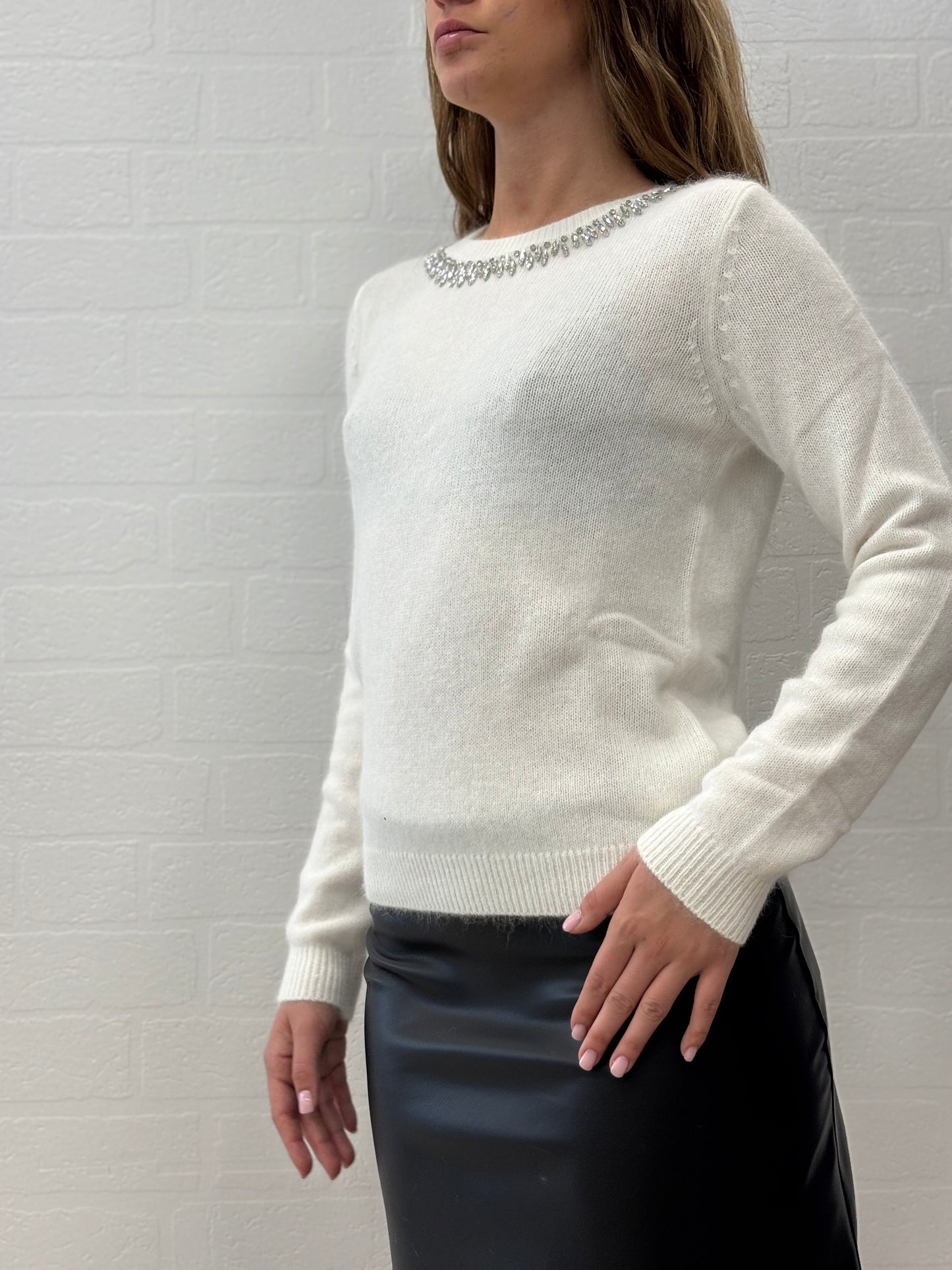 Kocca Maglia girocollo gioiello angora/lana PANNA