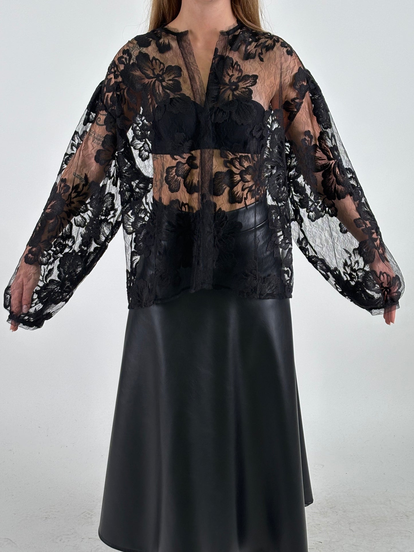 Haveone Blusa ml in pizzo NERO