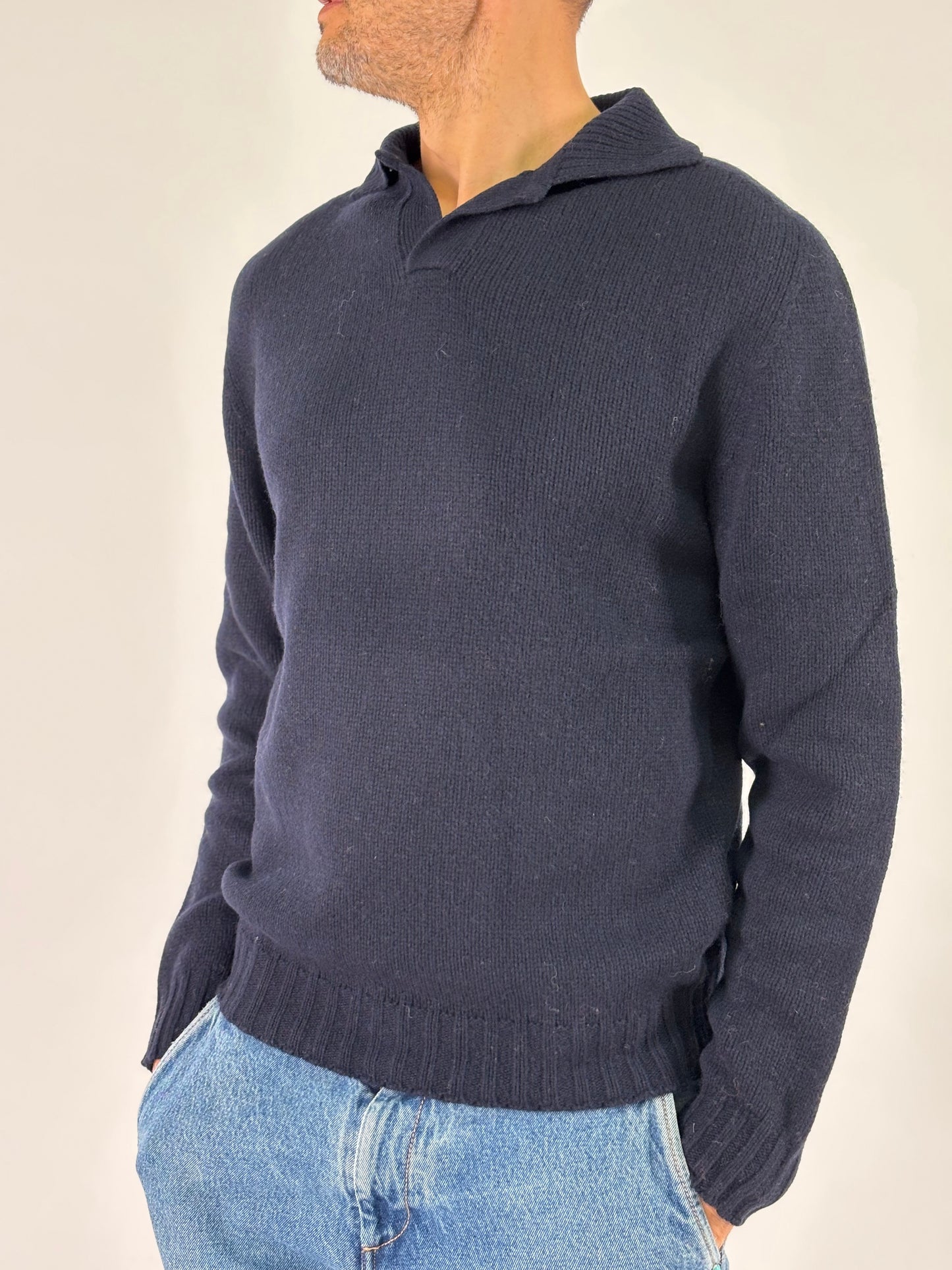 In the Box Maglia ml in lana con colletto BLU