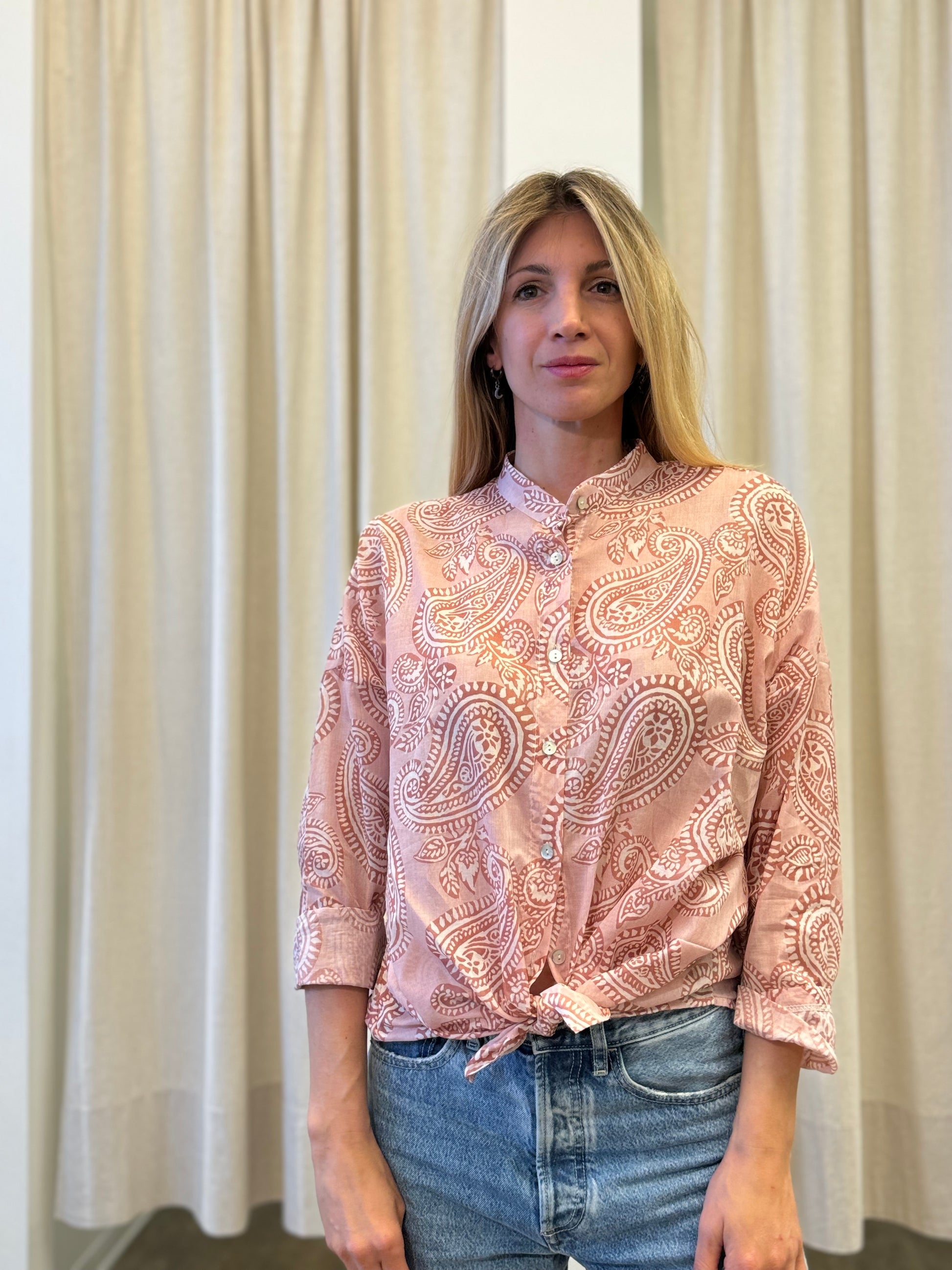 Susy Mix Camicia fantasia foglie ROSA – Florence Mode