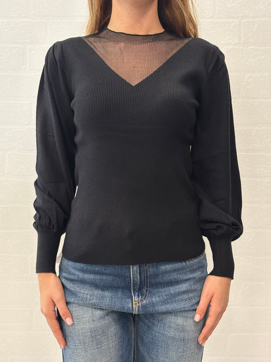 Molly Bracken Maglia girocollo con tulle effetto collo V NERO