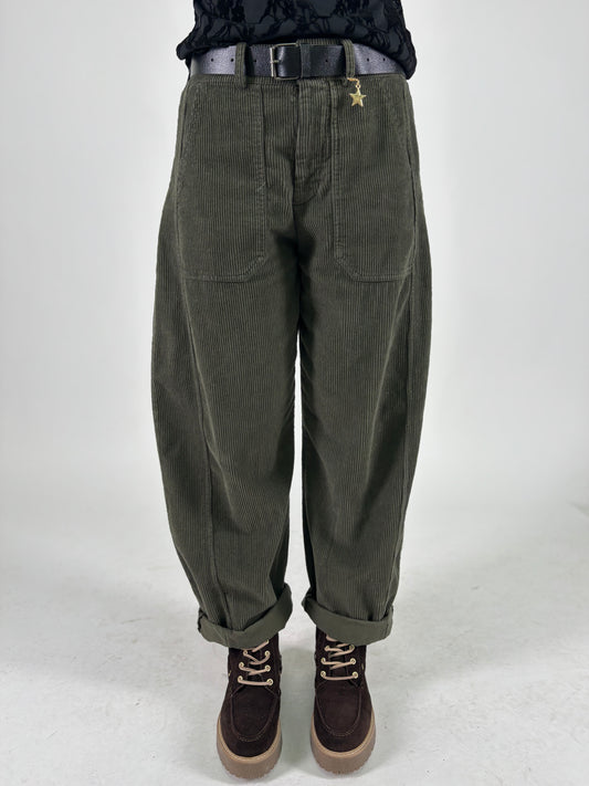 SusyMix pantalone ovetto velluto a coste VERDE