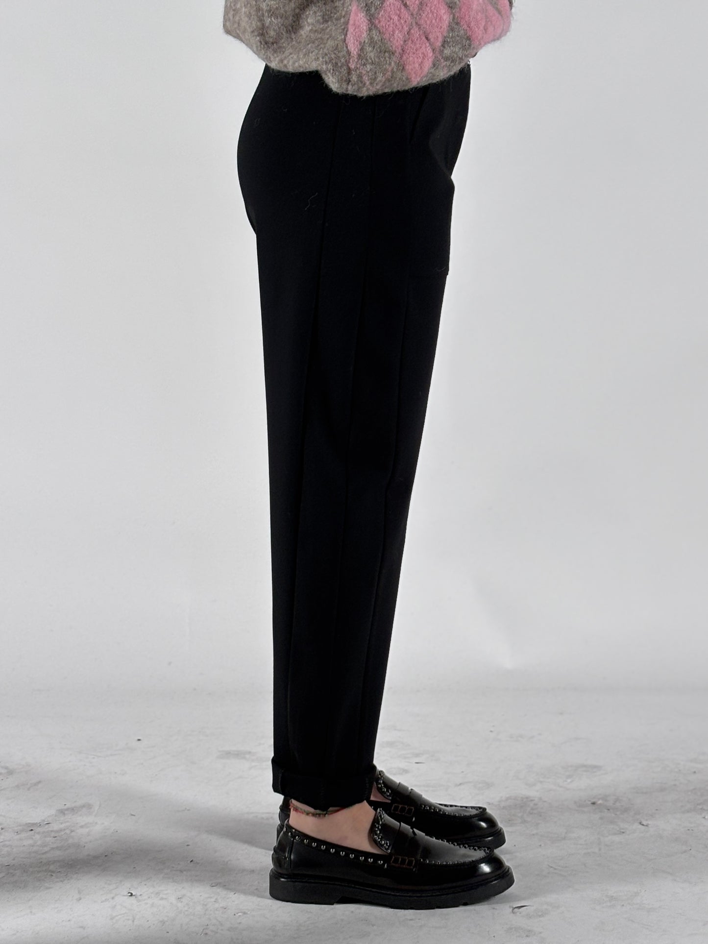 Susy Mix Pantalone ovetto punto milano con cinta NERO