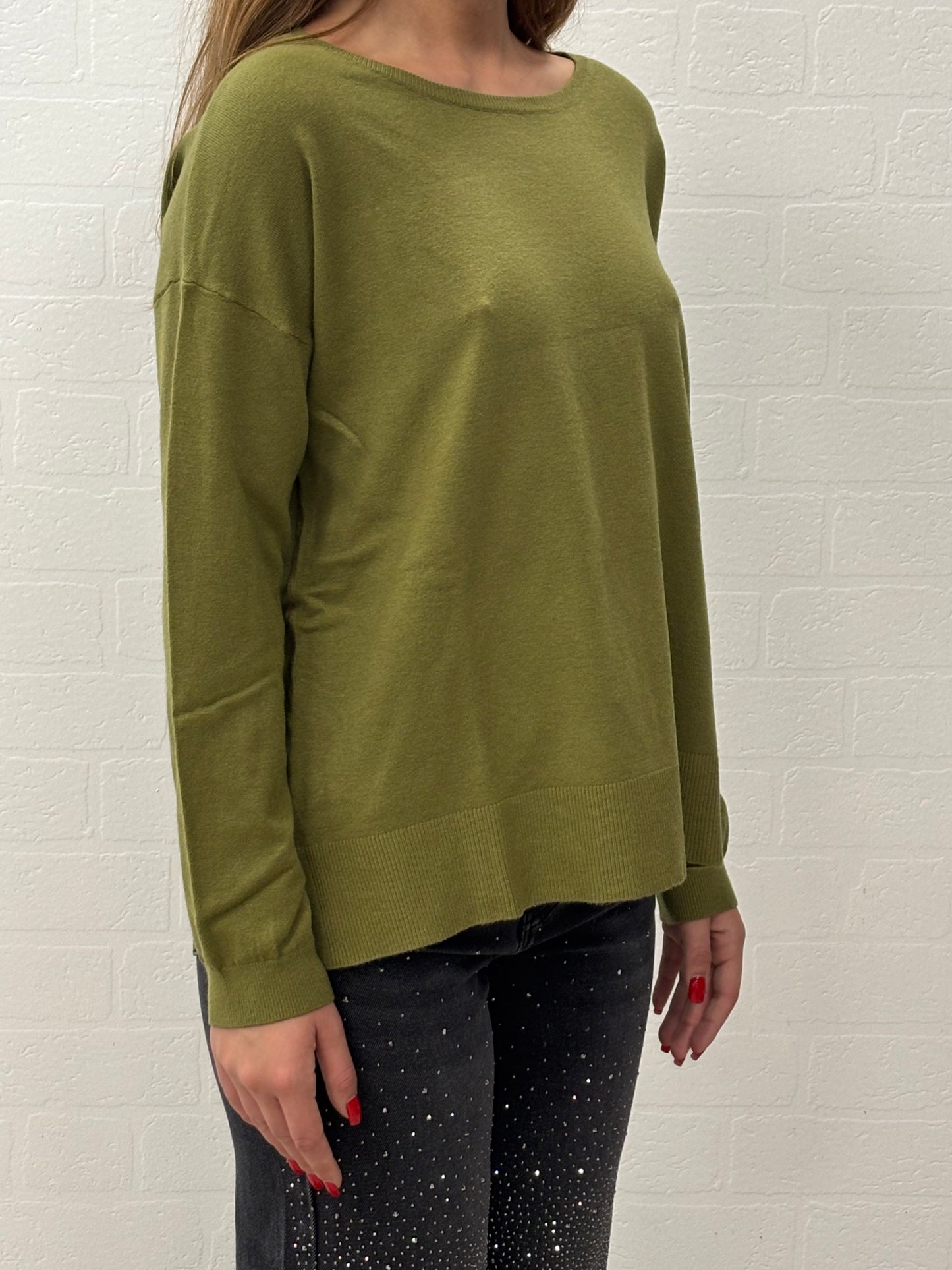 Griffai Maglia girocollo con spacchetti laterali VERDE