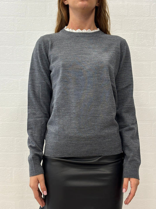 Kocca Maglia m/l lana girocollo pizzo GRIGIO