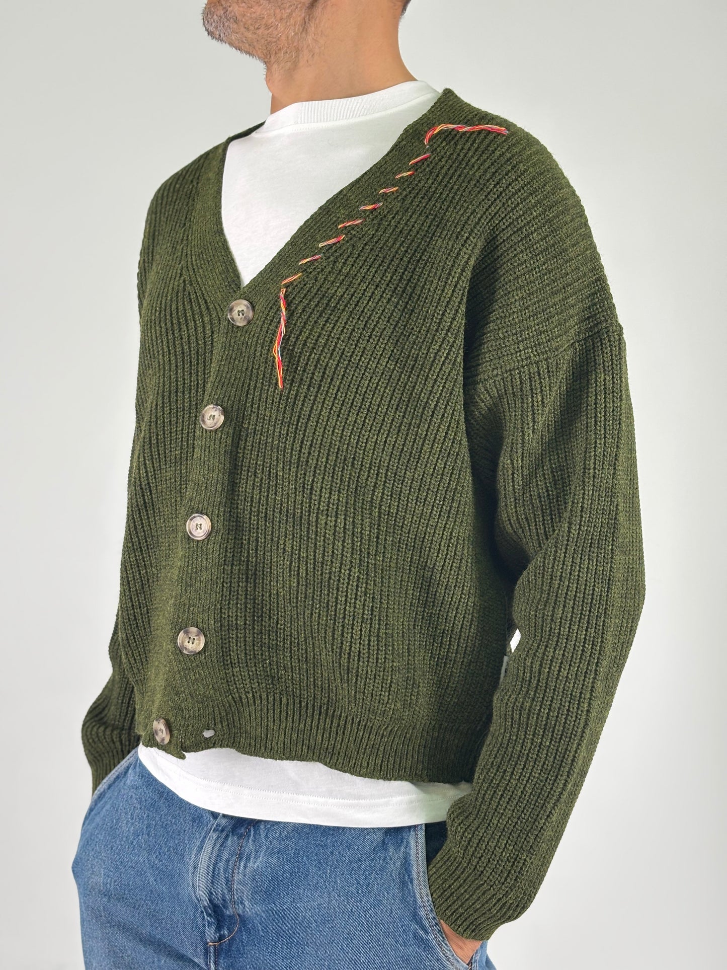 Berna Cardigan over ricamo nella schiena MILITARE