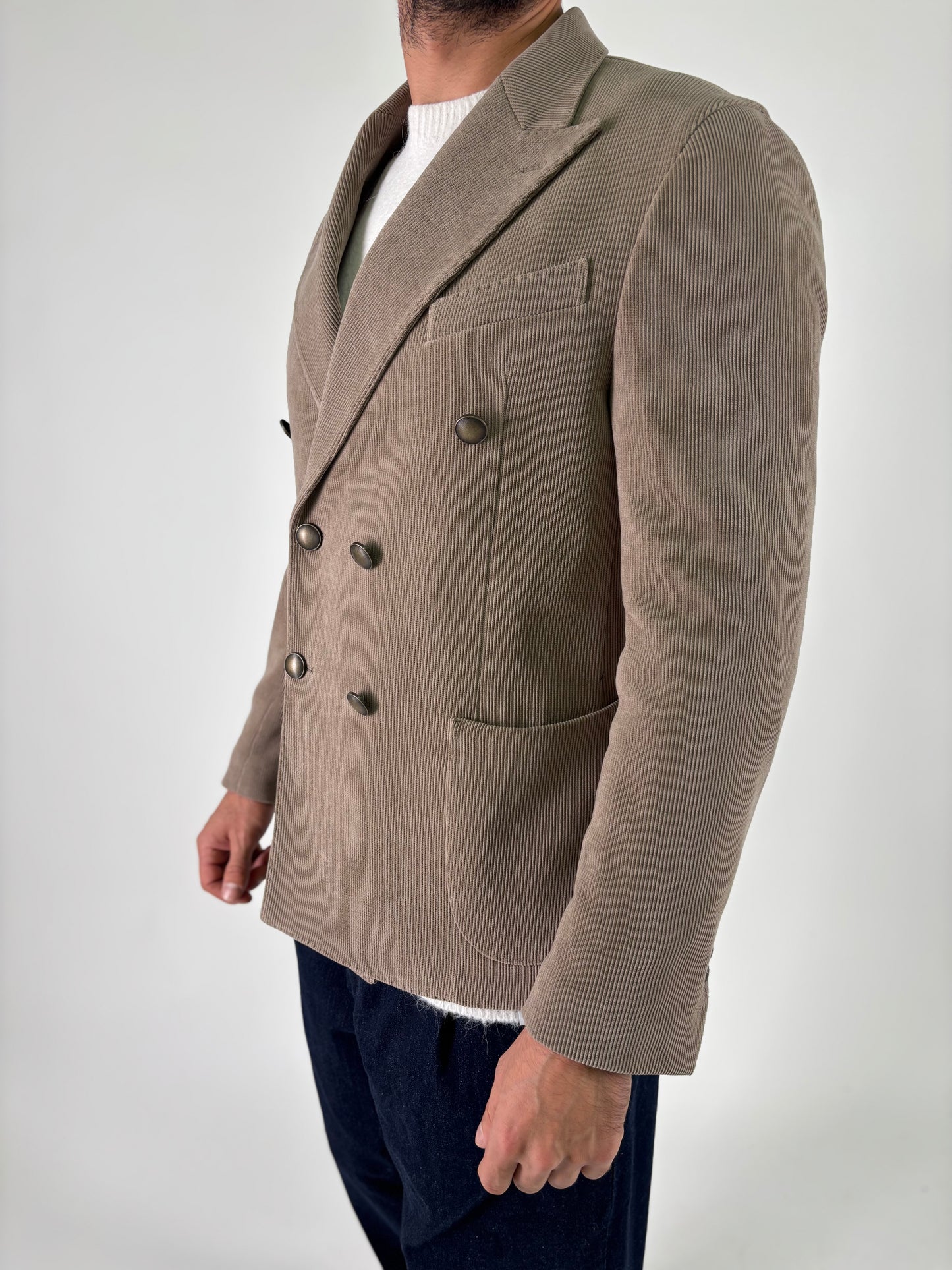 Loft88 giacca doppiopetto velluto millerighe BEIGE