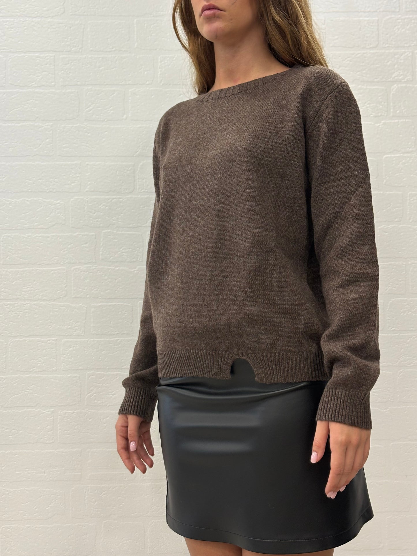 Griffai Maglia ml girocollo lana/cashmere con spacchetto MARRONE
